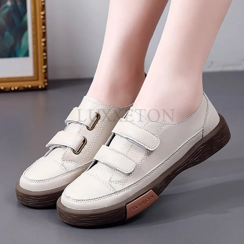 Women Flats Lace Up Female Walking Shoes Genuine Leather Slip-On Non-slip Solid Mujer Women Sneaker Comfortable Casual Shoes