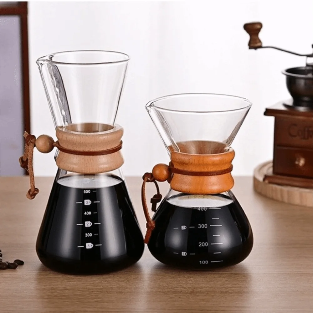 

Filter Pot Stainless Steel Coffee Pot Glass with Fliter Tea Kettle Wooden Handle High-Temperature Resistant Coffeeware Home