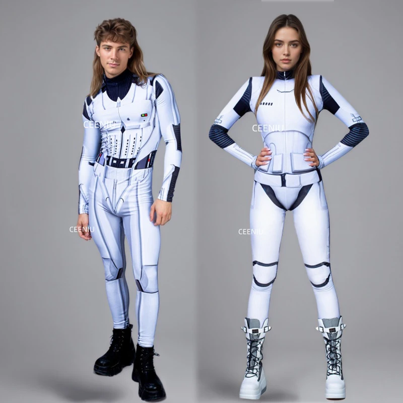 

Unisex Adult White Soldier 3D Print Cosplay Jumpsuit niño Robot Armor Bodysuit Futuristic Theme Party Costume Events Fancy Dress