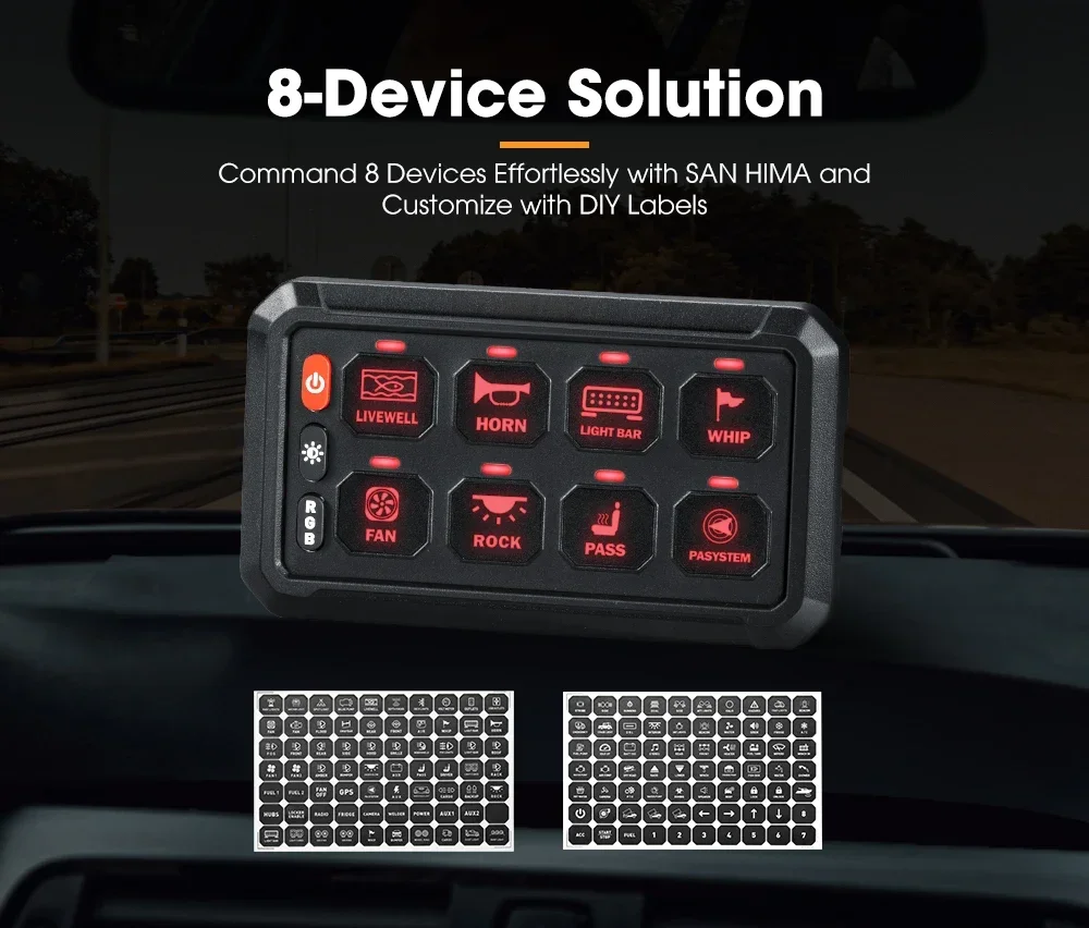 DC 12v 24v Universal Auto Marine Car Truck Rv Trailer Ip65 Waterproof Blue-tooth Control 8 Gang Switch Panel System