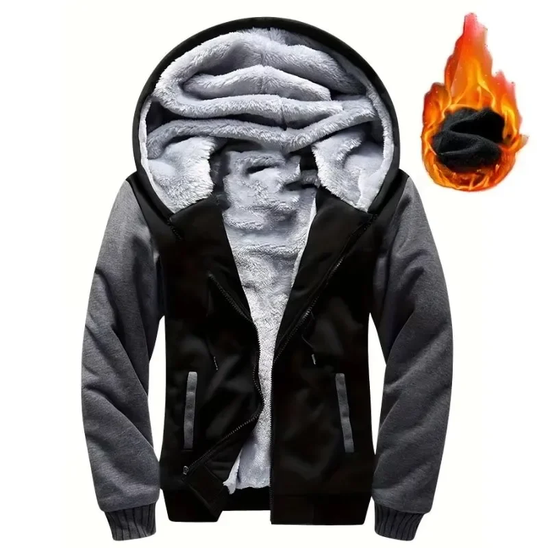 

Winter Men's Jacket Thicken Hooded Jackets Men's Contrast Color Long Sleeve Zip Up Coat Outdoors Activities Sports Wear