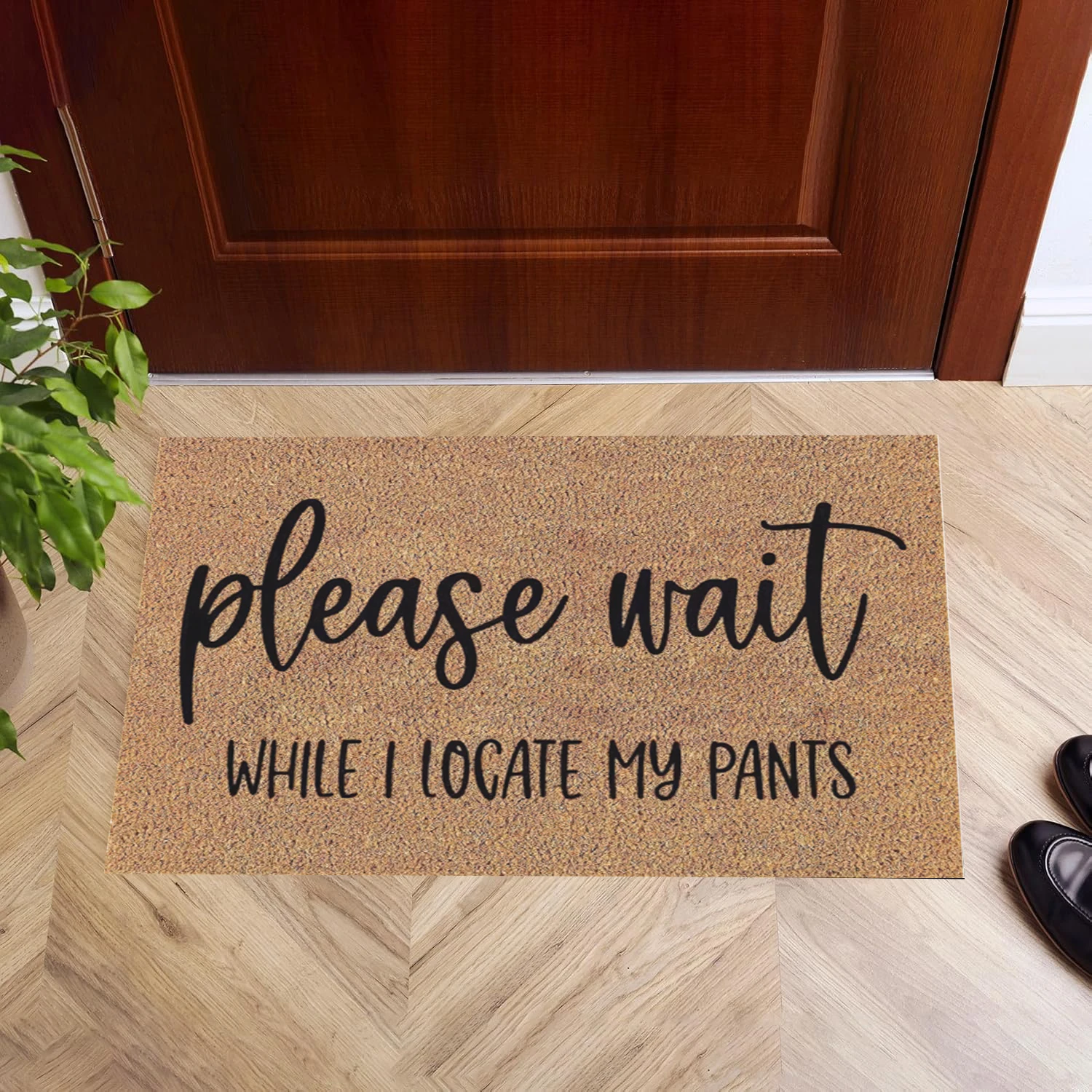Funny Please Wait While I Locate My Pants Doormat Non-Slip Rubber Welcome Mat Humorous Entryway Front Door Mat Rug