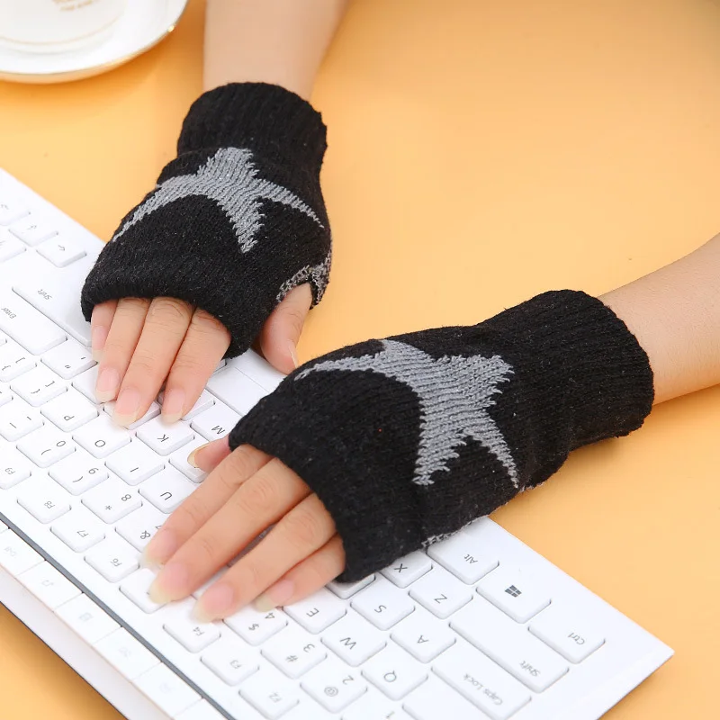 4 Colors Star Knitted Fingerless Gloves Unisex Warm Half Finger Universal Casual Adult Children Winter Hand Protect Mittens