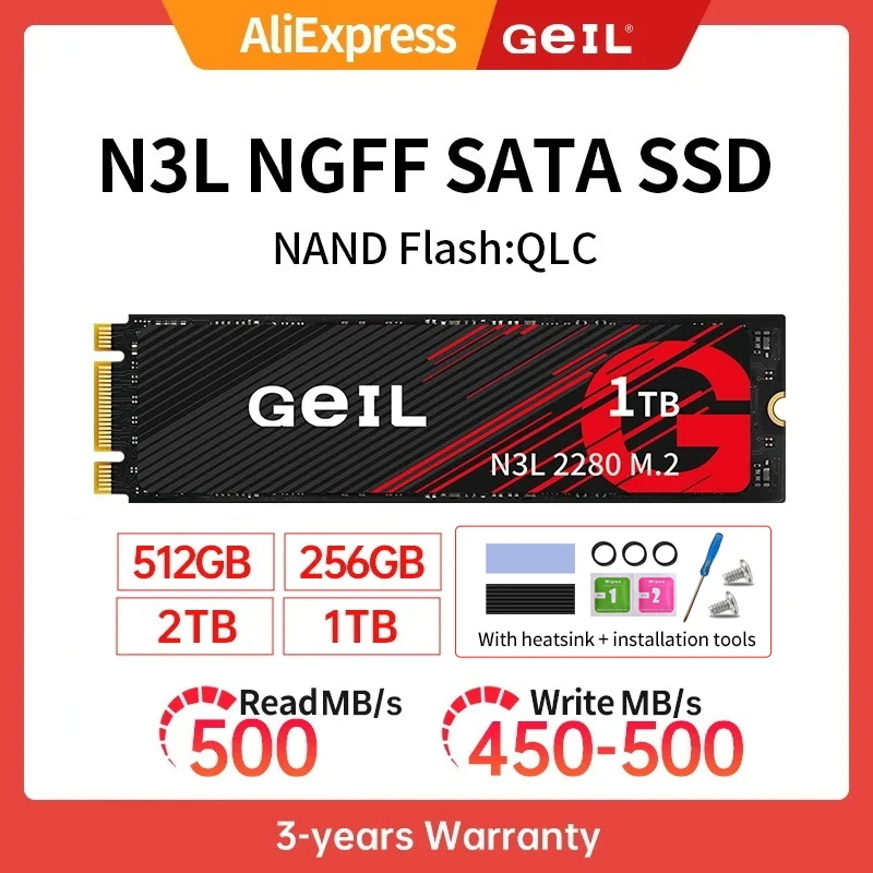 GeIL N3L Solid State Drive 256GB 512GB 1TB 2tb Solid State Disk NGFF 2280 M.2 SATA Protocol SSD for Desktop Laptop