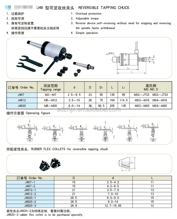 TLF Self-Reverse Tapping Equipment Collets J46 Reversible Tapping Collet Chuck