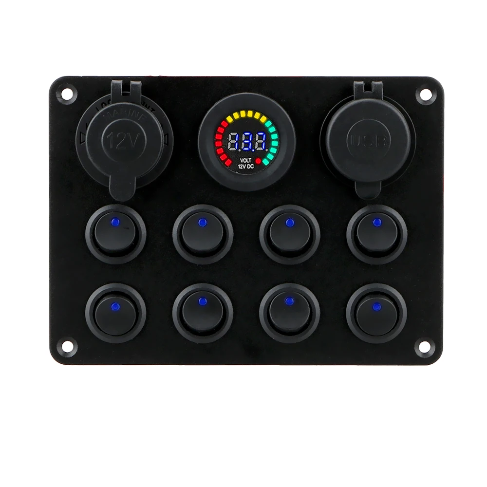 Cargador USB Dual Universal, interruptor de botón de coche, Panel de interruptor de palanca de interruptor de 8 entradas, 12-24V