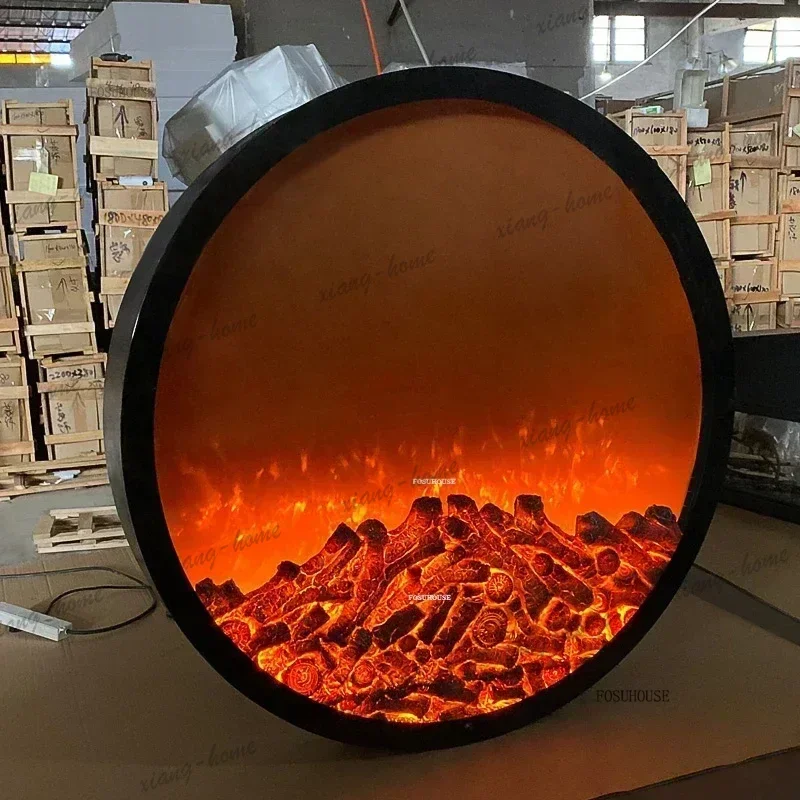 lsEuropean Round Chimeneas Decoration Simulated Flame Light Ornamental Embedded Fireplace Restaurant Club Home Decor