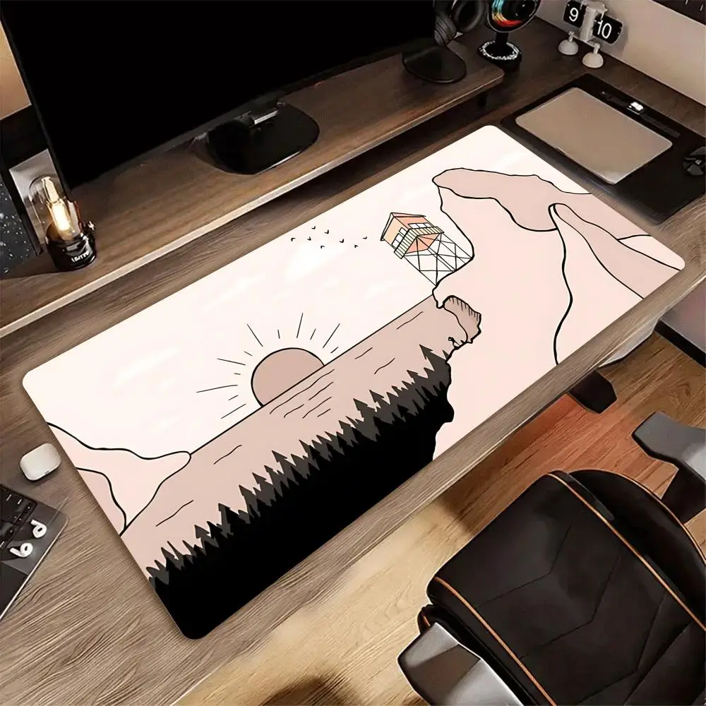 Firewatch Watchtower XXL Mouse Pad Mountain Sunset Forest Line Art Non-Slip Rubber Keyboard Mat Minimalist Large Office Deskmat