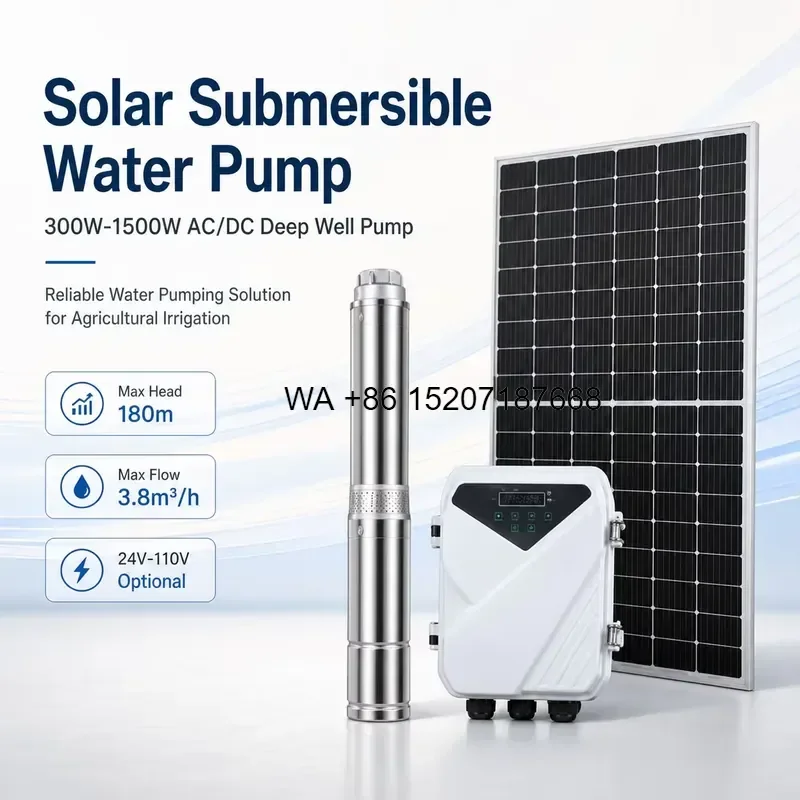 Wmwmnu Solar Submersible Water Pump AC DC Deep Well Borehole Pump for Agricultural Irrigation High Head Solar Water Pump
