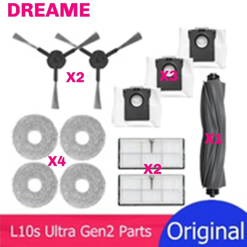 【CODE】Spare Parts Kit For Dreame L10s Ultra Gen 2 Robot Vacuum Cleaner Rubber Main Brush, Hair Cut Side Brush, Filter, Mop Rag