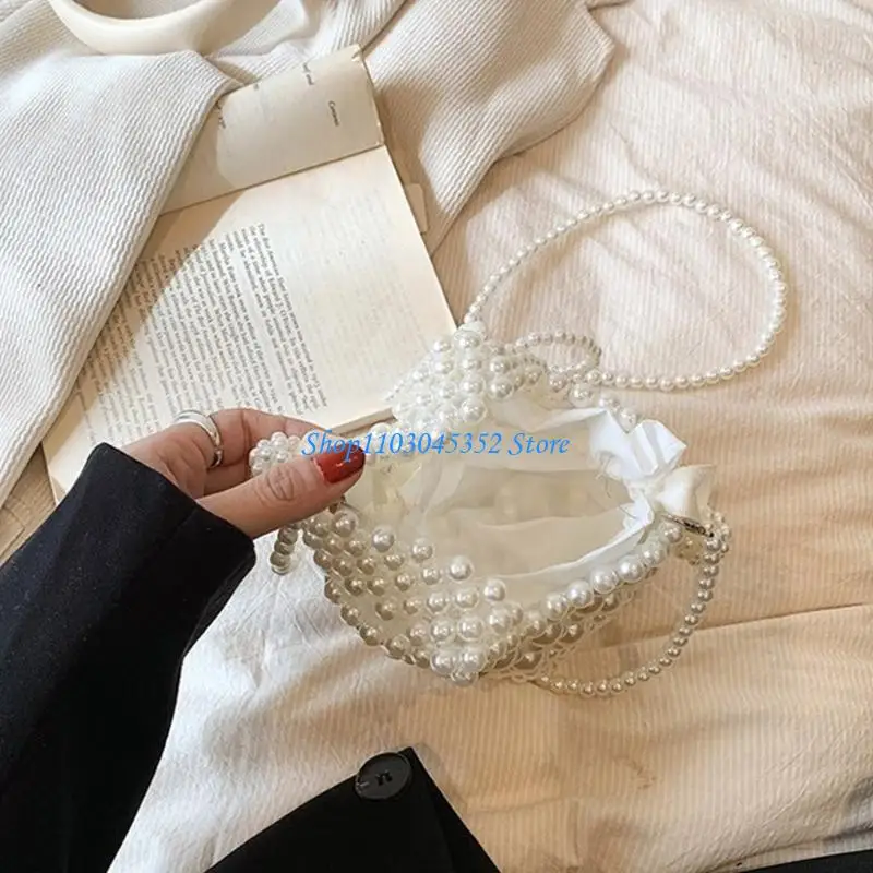 

A3PE Artificial Pearl Bowknot Shoulder Purse Beaded Bucket Bag Crossbody Bag Perfect for Shopping and Date Night Party