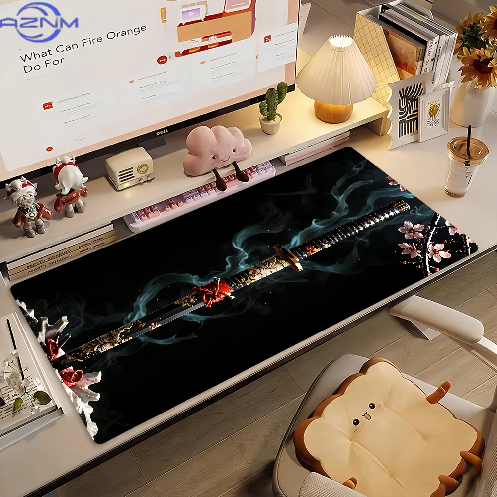 Alfombrilla de Ratón con Diseño de Katana Samurai Japonesa, Antideslizante, con Borde Cosido, Accesorios para PC y Portátil, Alf