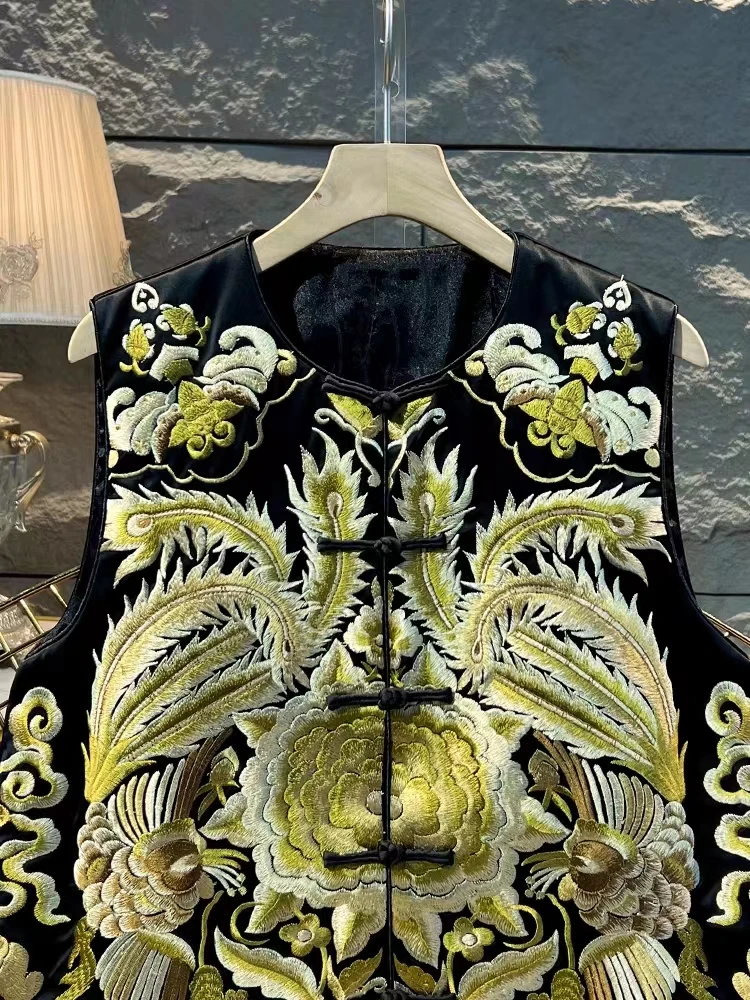 اليدوية واحدة الصدر سترة ، رائعة الفاوانيا و فينيكس التطريز ، س الرقبة خلات أكمام العلوي ، S-XXL ، أوائل الخريف موضة ، 2023