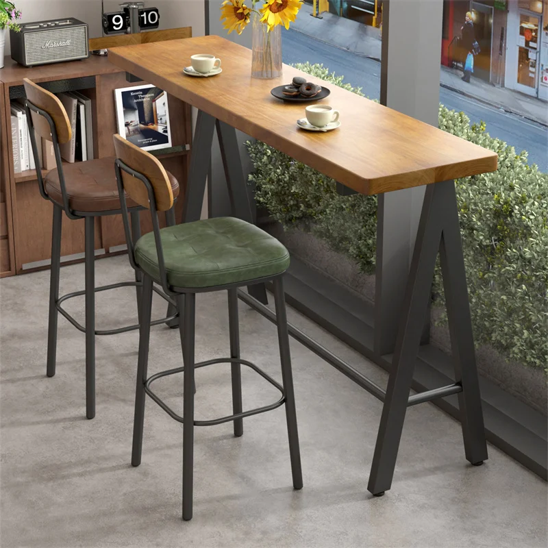 Simple modern cafe bar table and chair combination household partition solid wood high table balcony window long table