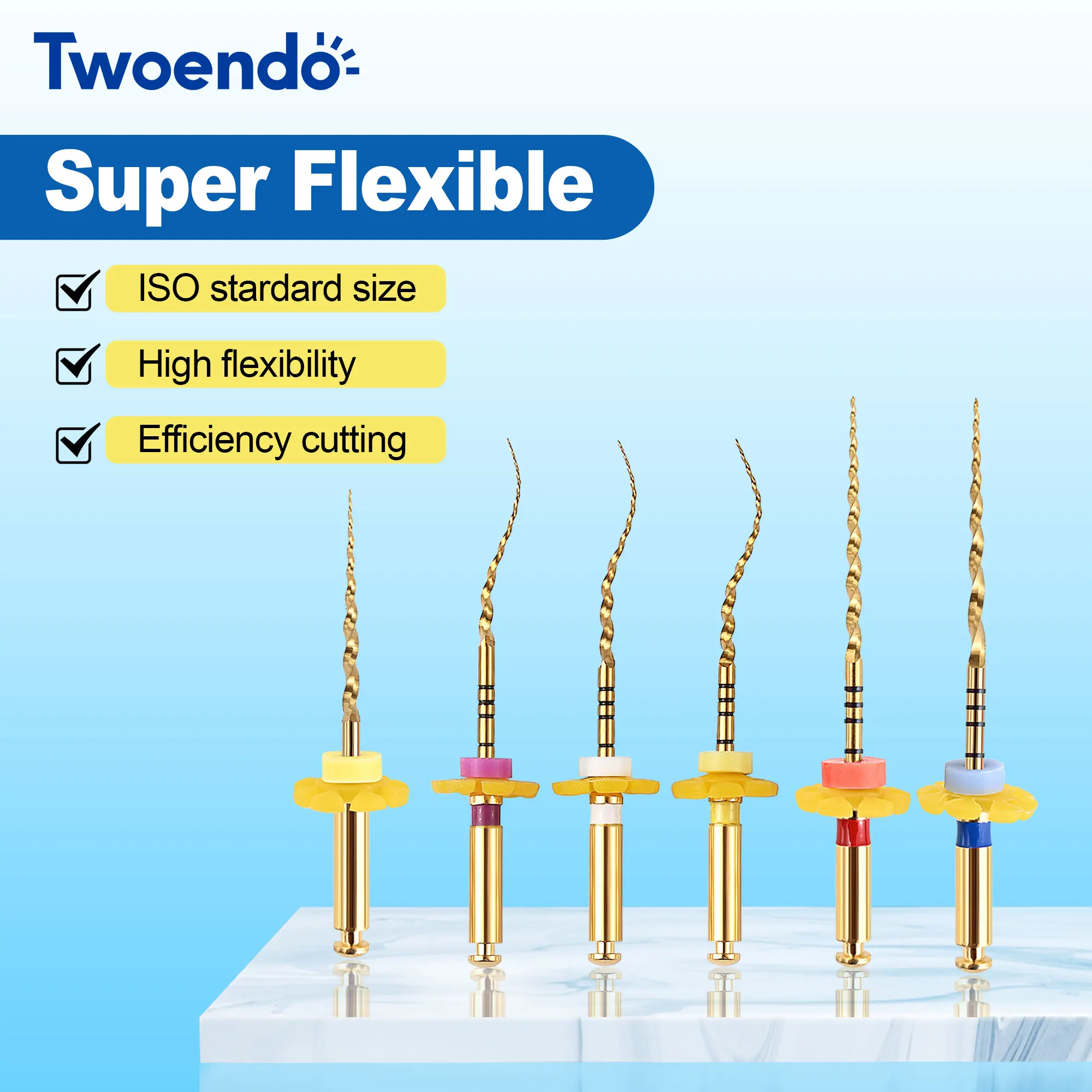 Twoendo Dental Super Gold Pro Root Canal Heat Activated Rotary Files Nickel Titainium Drills SX-F3 For Endodontic Treatment