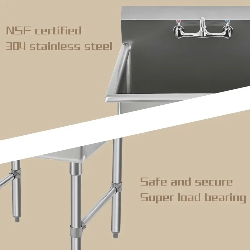 Wastafel Stainless Steel 1 kompartemen NSF Prep & utilitas wastafel dengan keran dan mangkuk untuk Bar, restoran, Dapur, Hotel dan rumah