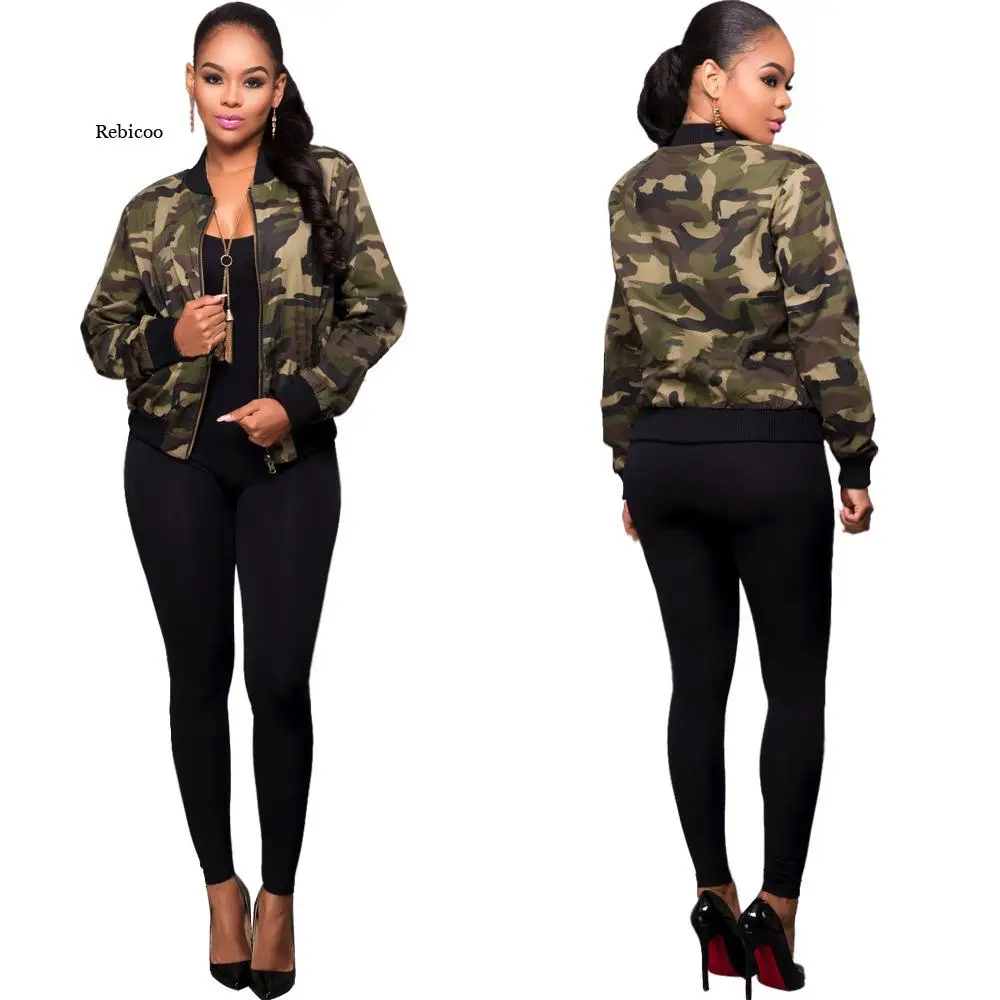 

Fashion Women Long Sleeve Jacket Camouflage Coat Zipper Up Bomber Jackets Female Tops Outwear Women Casual Streetwear Jacket