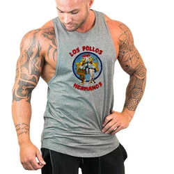 LOS POLLOS Hermanos Funny Printed Gym Clothing Mens Bodybuilding Fitness Running Tank Tops Cotton Cool Sleeveless Sport Shirt