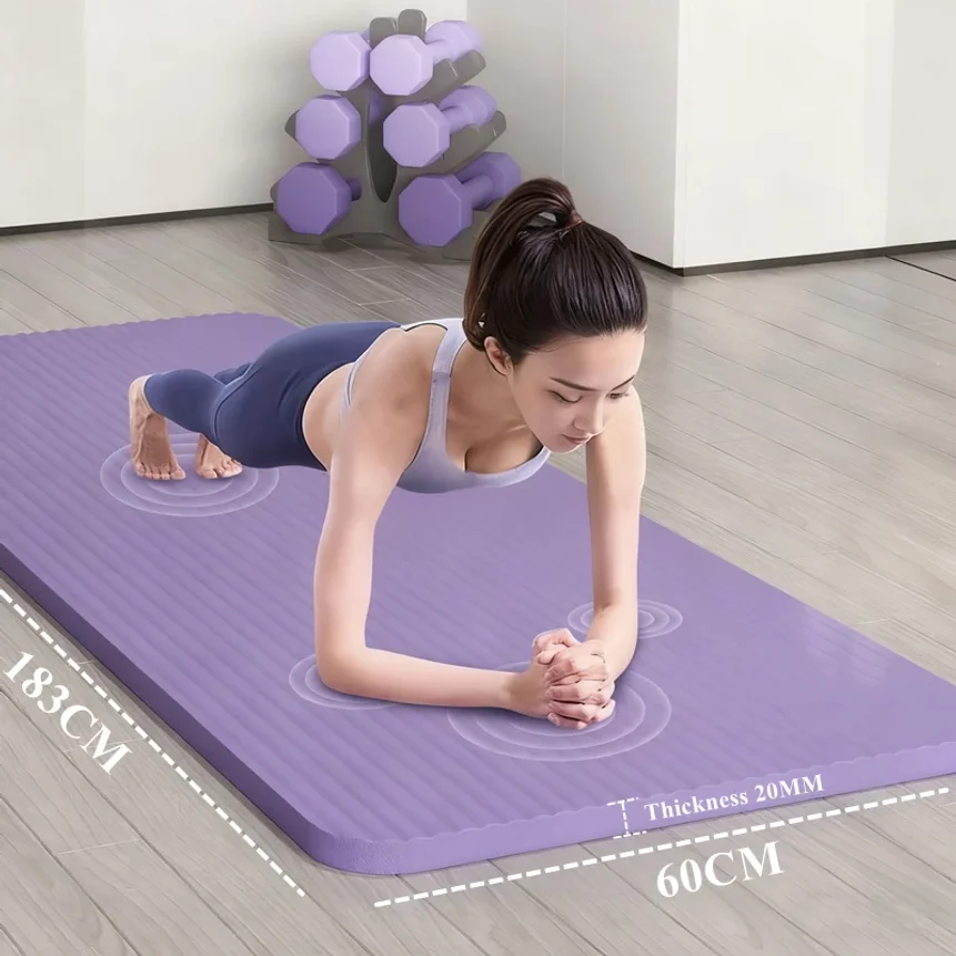 183x60cm Fitness 20mm Thick Workout Yoga Mat Indoor Pilates Noise Reduction Yoga Mat Moisture-proof Non-Slip Durable Exercise