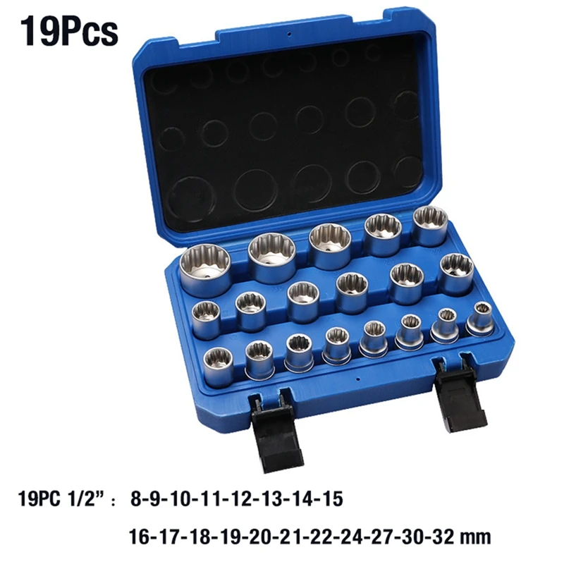 

19-Piece 12-Angle Socket Wrench Set Repair Tools Replacement Parts Accessories 8-32Mm