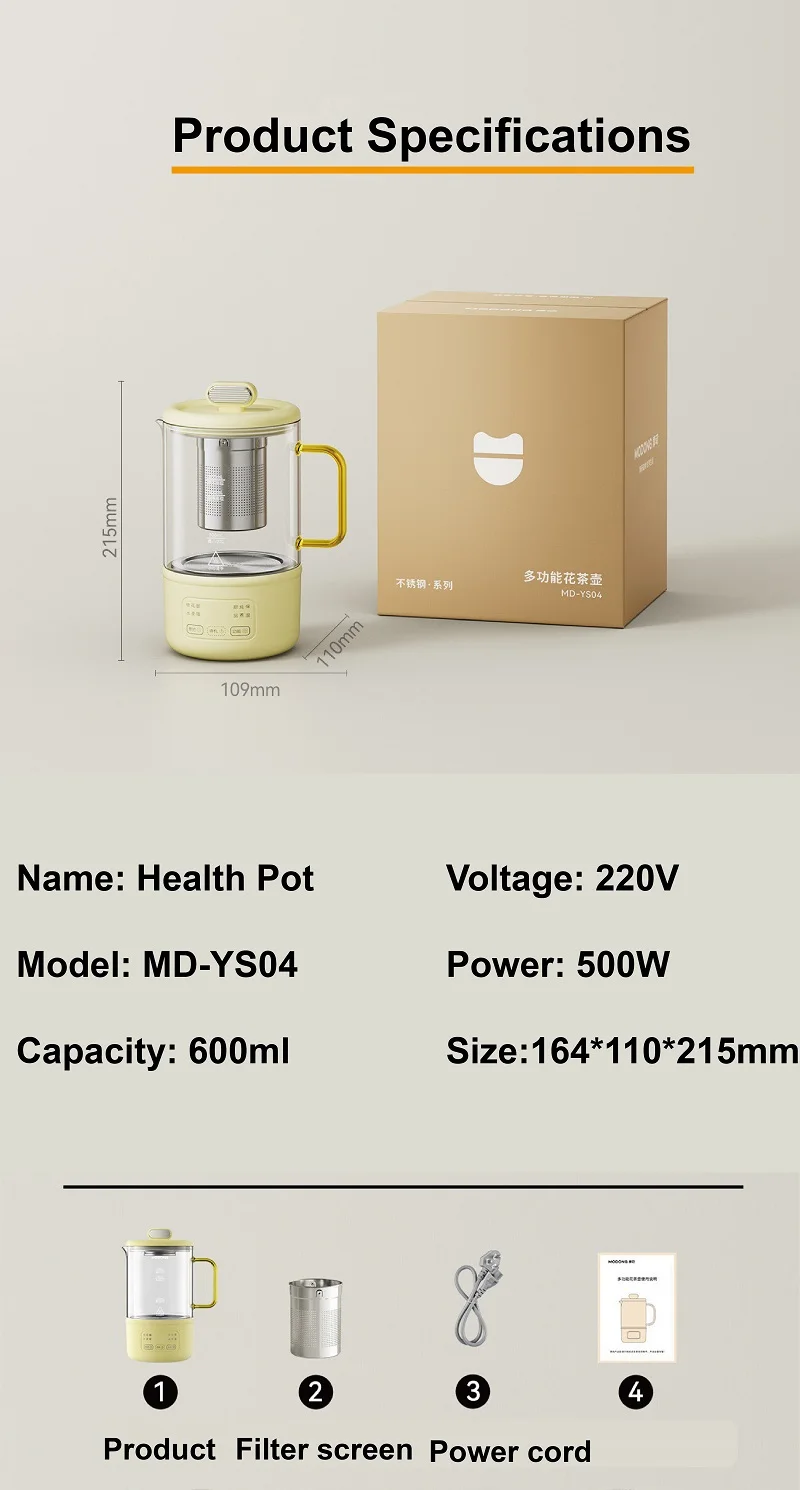 0.6L Electric Kettle Multifunction Appointment Teapot Temperature Control Health Pot Office Glass Flower Teapot Auto Keep Warm