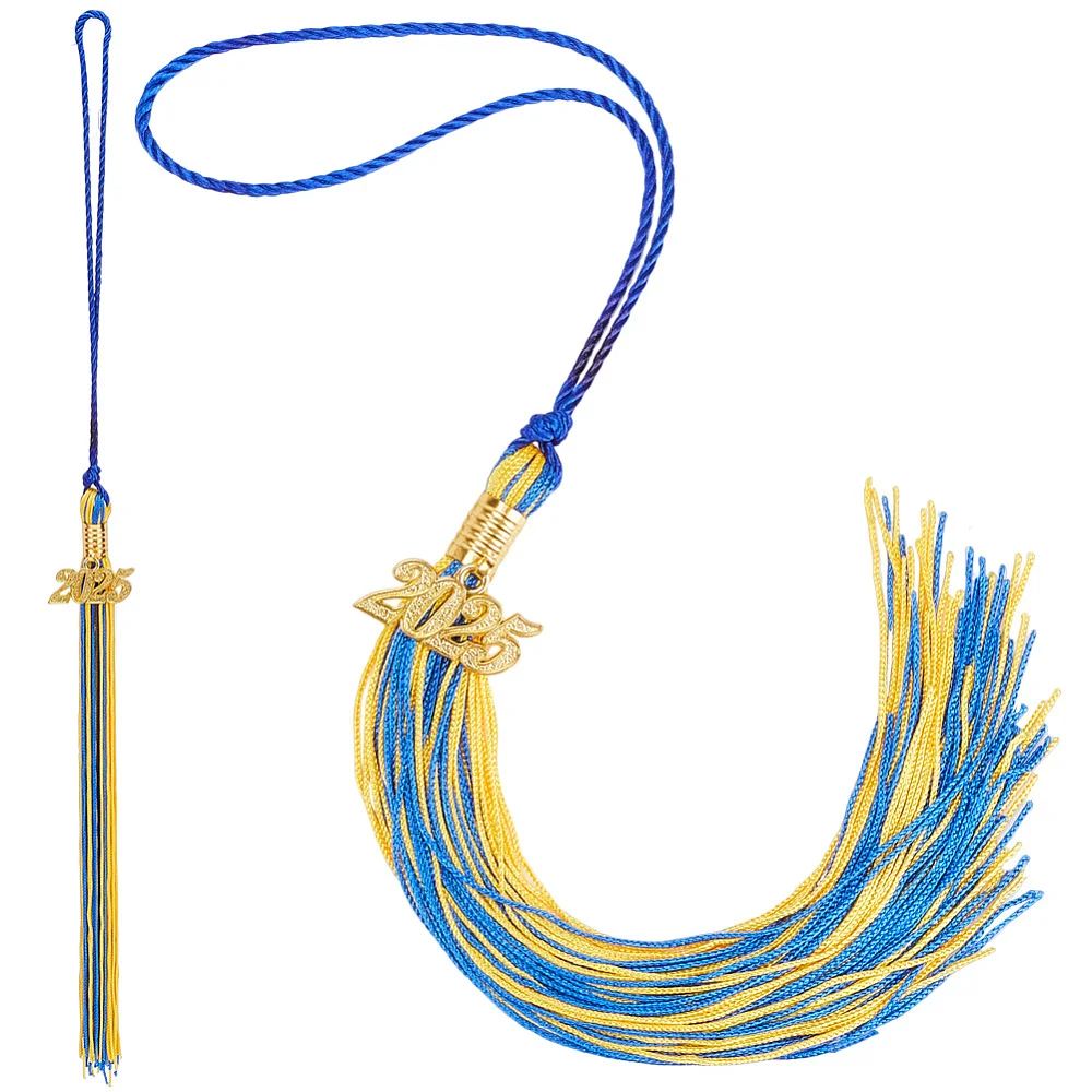 2Pcs Blue Yellow Graduation Tassel 2025 Tassels for Bachelor Caps with Golden Year Charm Grad Tasseled Decor Academic Ceremony