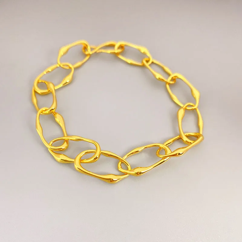 New Simple Chain Necklace Brass Irregular Oval Sweet Cool Style Bracelet Light Luxury Clavicle Chain Classic Wrist Jewelry Sets