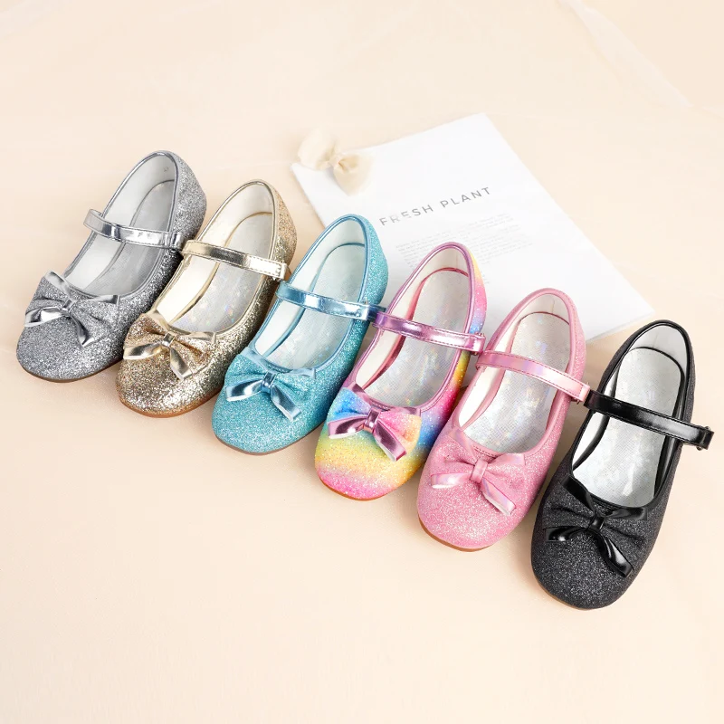Chaussures de princesse à paillettes en PU pour filles, chaussures provoqué Mary pour enfants, talons bas à essence, chaussures de Rhde mariage pour tout-petits, nœud