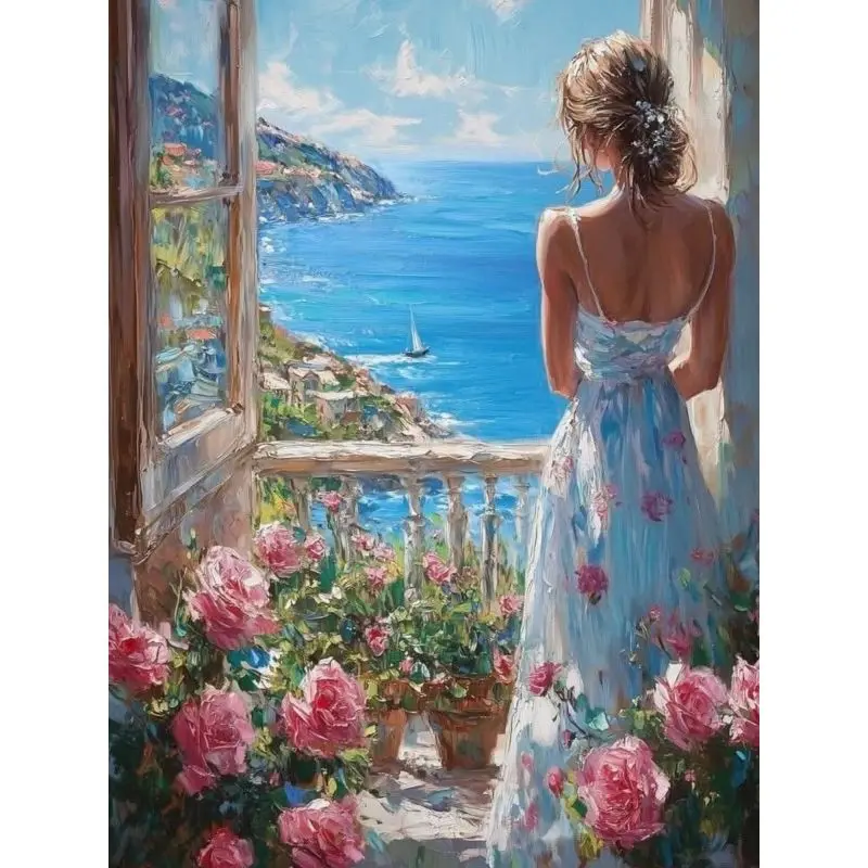 

GATYZTORY Coloring By Number Seaside Kits Home Decoration Pictures Painting By Number Girl Scenery HandPainted Art Gift