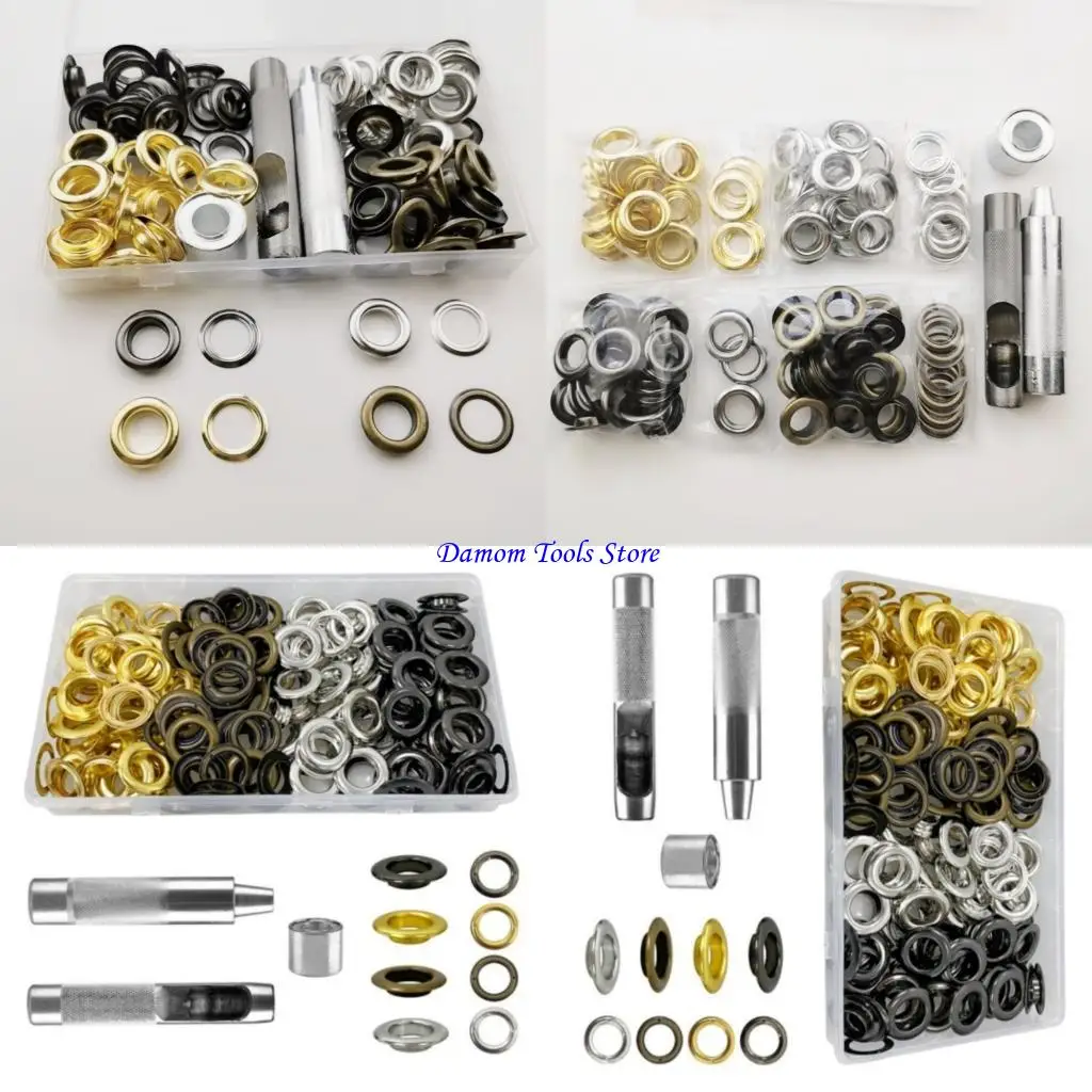 57BE 14mm Eyelet Metal Grommet Rings With Washer Tool Kits For Leather Craft Shoes Bag Clothing Belt Hat Accessories