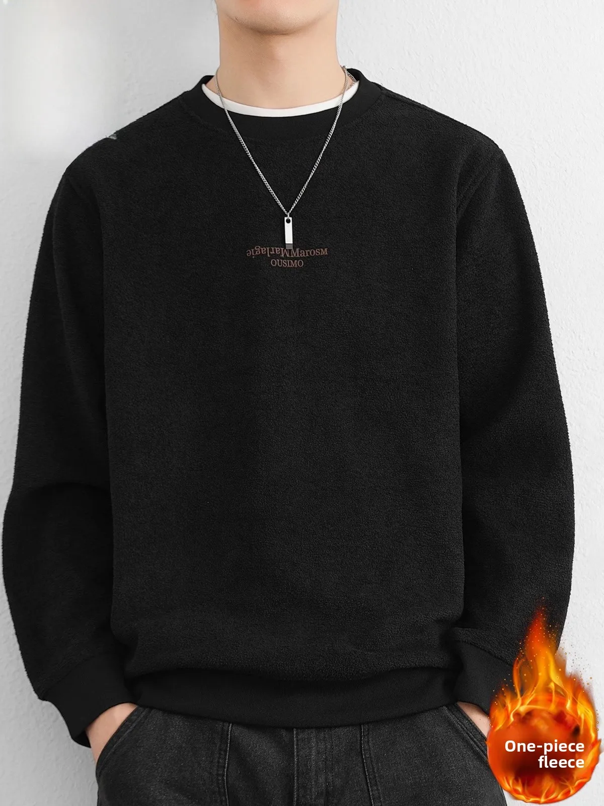 

Men's round Ne Fce Lined Long Sve Sweatirt Casual Loose Fit Winter T-irt Comfortable Polyester Blend