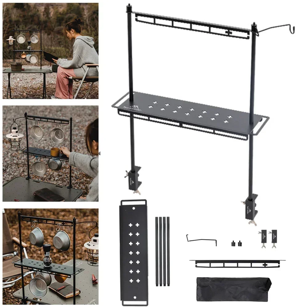 Camping Table Hanging Rack Shelf BBQ Picnic Desktop Storage Bracket Outdoor Tools Lantern Pole Stand Cookware Lamp Hanger Hook