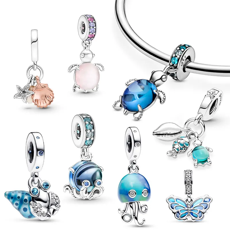 2024 New Charm Color Accessories Jewelry Ladies Murano Glass Blue Turtle Pendant Charm Suitable Snake Bone Chain Jewelry Gifts