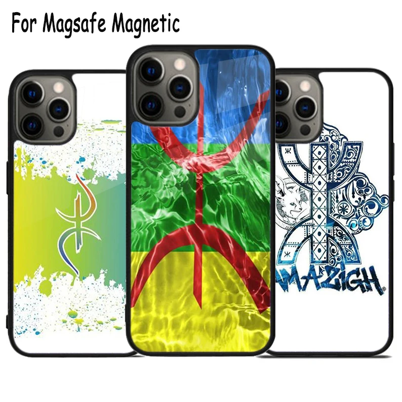 Amazigh Flag Splash Art Wireless Charge Magsafe Phone Case For iPhone 15 16 14 13 11 12 Pro Max Plus Magnetic Bumper Cover