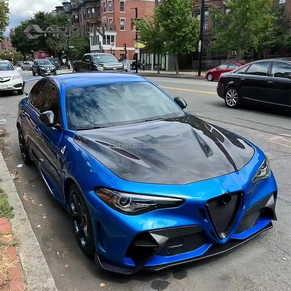 

New Full Carbon Fiber Hood for Giulia GTAM Style High Quality Bolt-On Carbon Black