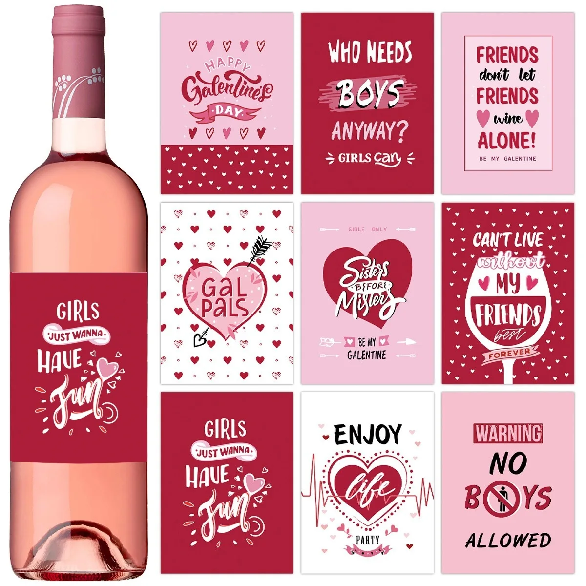 

9pcs Valentine's Day Wine Bottle Stickers 9 Designs Valentine's Day Wine Label Stickers Waterproof Wine Bottle Labels