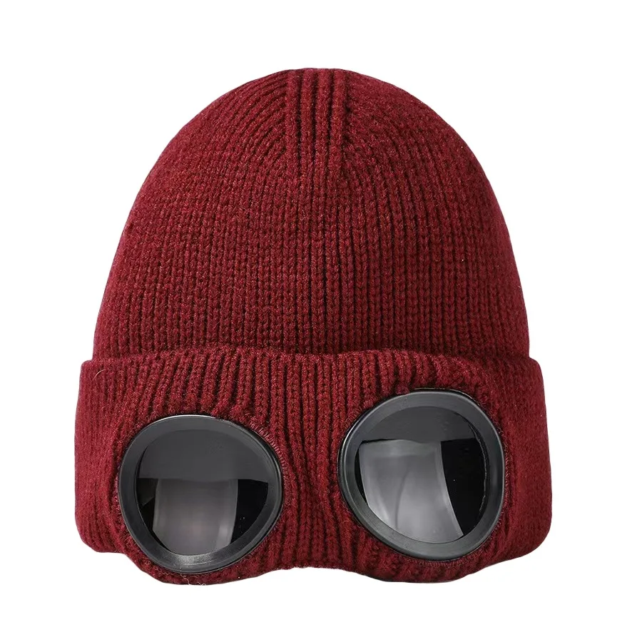 Gestrickte Mütze für Herren und Damen mit Schutzbrille, winddicht, Winterwärmer, Skimützen, Unisex, weich, warm, rutschfest, Gehörschutz, Garros
