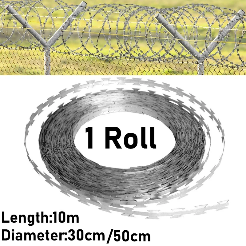 

1 рулон, бритвенный забор из нержавеющей стали 304, длина Concertina, длина 10 м для наружного сада, двора, фермы, высокая безопасность, устойчивость к атмосферным воздействиям