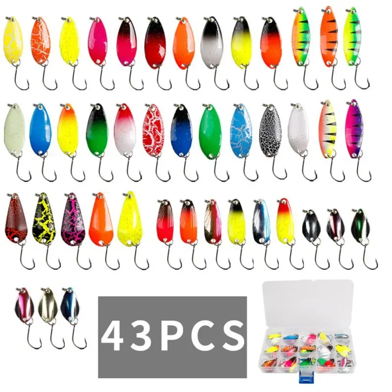 

12pcs/45pcs Sequined Fishing Spoon Lure Set Metal Baits Trout Fishing Baits For Trout Char And Perch With Tackle Box
