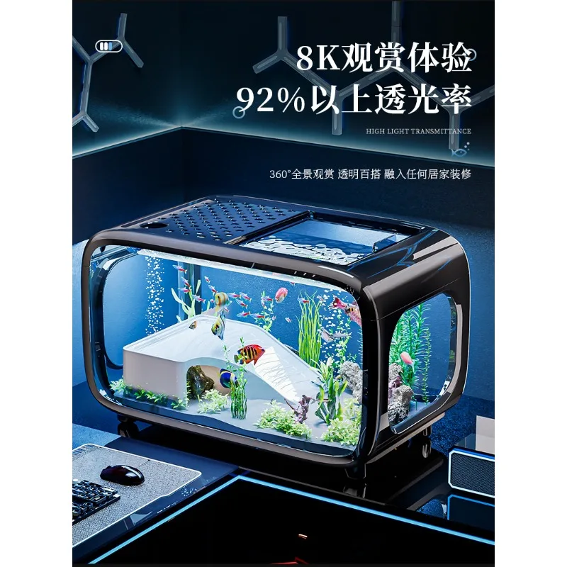 Light luxury fish tank, household high-end transparent living room landscaping ecological tank with cover