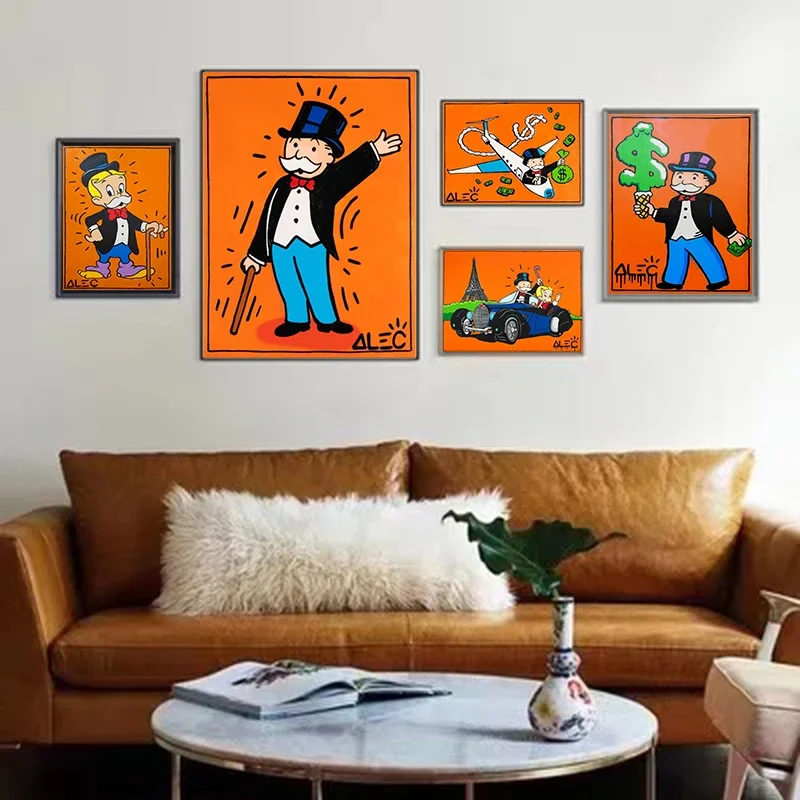 الكرتون شهم ريتش مان أليك احتكار الملصقات والمطبوعات قماش لوحات صور فنية للجدران لغرفة المعيشة ديكور لا الإطار