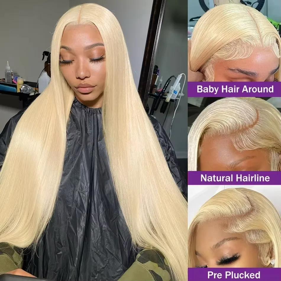 36 38 inch 200% Density 613 Blonde 13x4 HD Lace Front Human Hair Wigs Pre Pluck Peruvian Straight Lace Frontal Wigs For Women