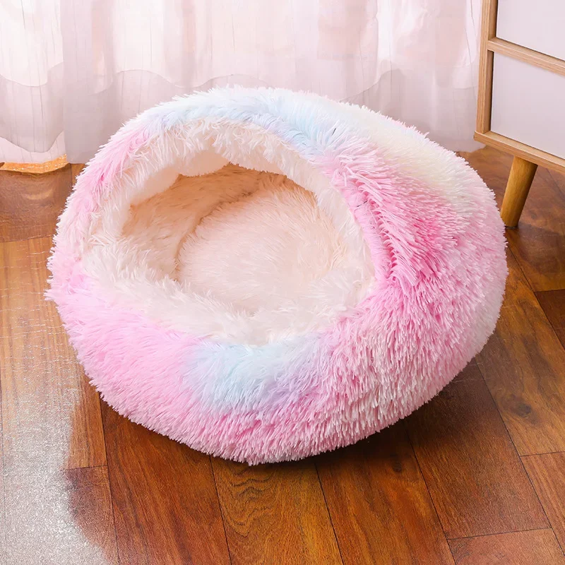 Warm Soft Plush Pet Dog Cat Nest Donut Cuddler Nest with Cozy Sponge Non-Slip Bottom for Small Medium Pet Nest