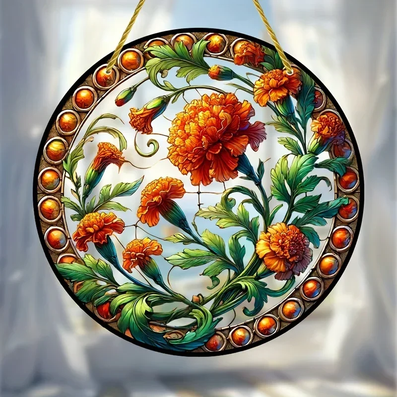 Flower Suncatcher,Stained Translucent Window Hanging,Winter Decor,Acrylic Round Sign,Wreath Sign,Wreath Center,Christmas Gift