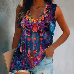 Summer Vintage Pattern 3D Print Tank Tops Women Streetwear Oversized V-Neck Vest Off Shoulder Sleeveless Woman Camisole
