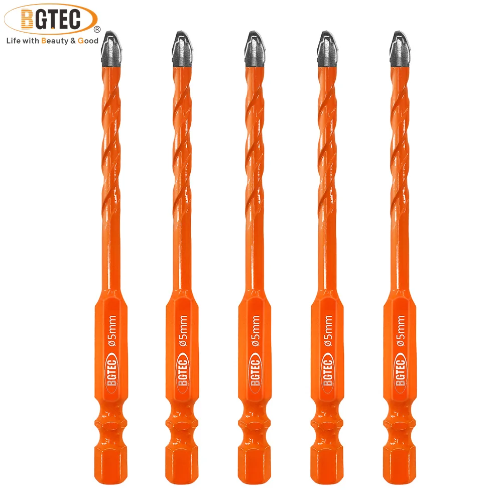 

BGTEC 9-Flute Cross Spiral Tungsten Carbide Drill Bit with Quick Change Hex Shank Dry Drilling Cross Screwdriver Bit Woodworking