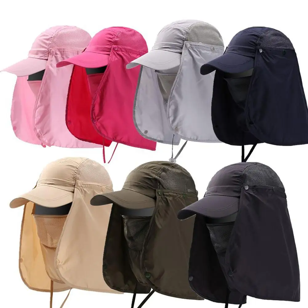 Men Summer Sun Hat Upf 50+ Fishing Cap Women Neck Face Sunscreen Flap UV Protector Quick-Drying Detachable Sunshade Boonie Cap