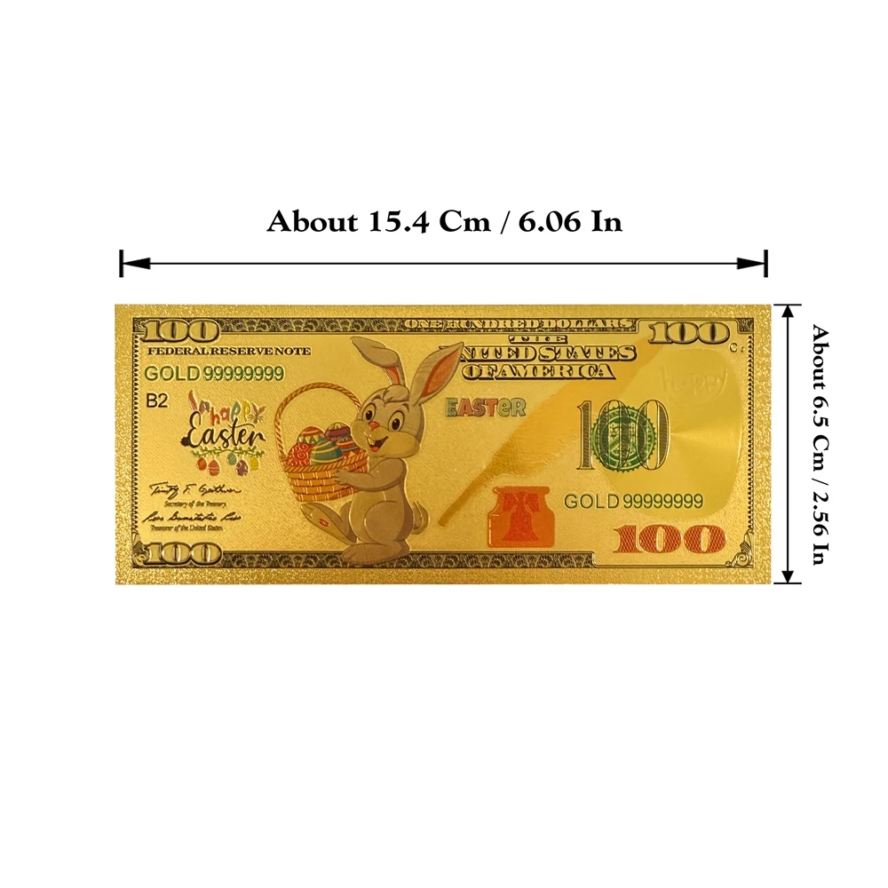 5designs 24K Gold Foil Easter Bunny Commemorative Banknote Set US Dollar Style Rabbit Colorful Egg Motifs Collection Card Gifts