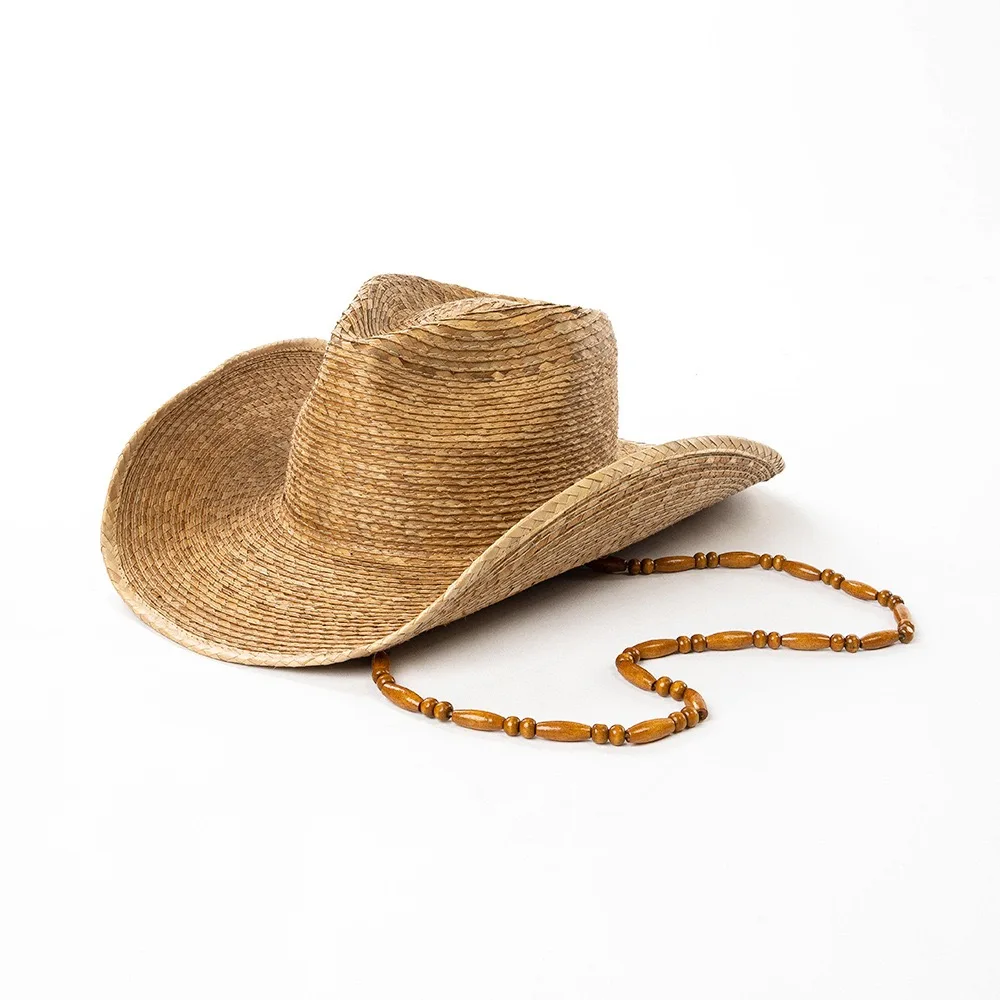 TOMKHU Panama Hat Crochet Linen Brown Cowboy Straw Hat Sun Shading Vacation For Men And Women Beach Wooden Chain