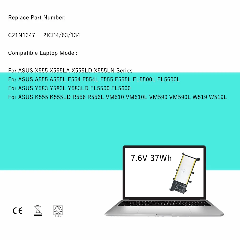 New Laptop Battery For ASUS X554L X555L X555LB X555LN X555 X555LD X555LP F555A F555U W519L F555UA VM C21N1347